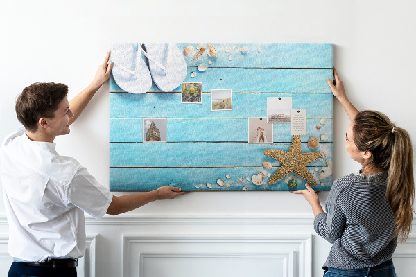 Cork memo board Seashells on wood