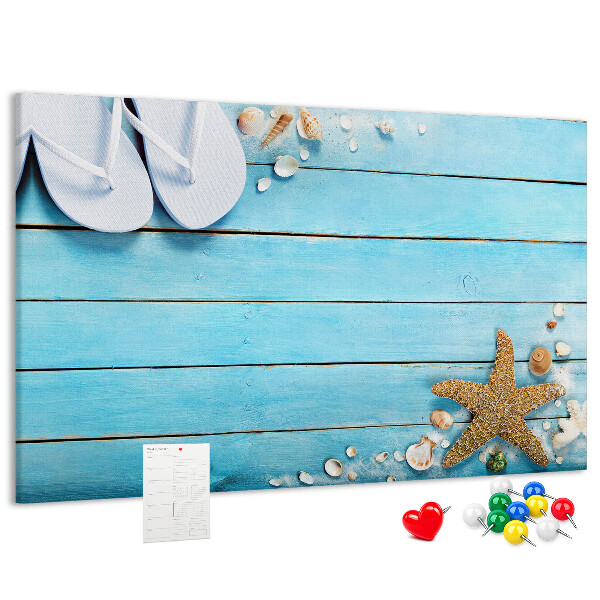 Cork memo board Seashells on wood
