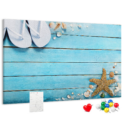 Cork memo board Seashells on wood
