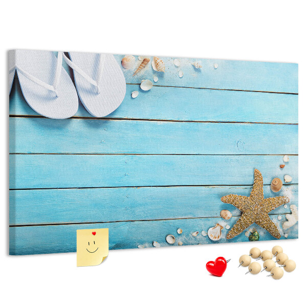 Cork memo board Seashells on wood