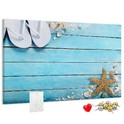 Cork memo board Seashells on wood