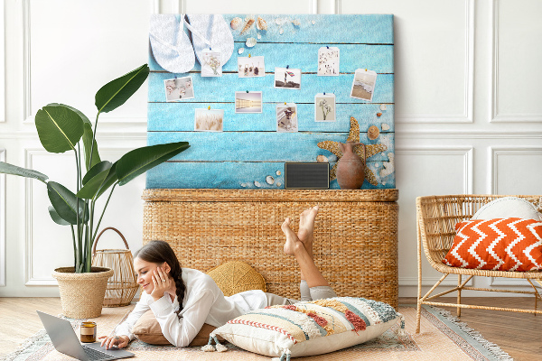 Cork memo board Seashells on wood