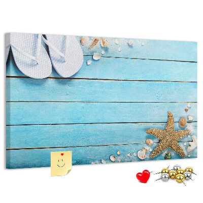 Cork memo board Seashells on wood