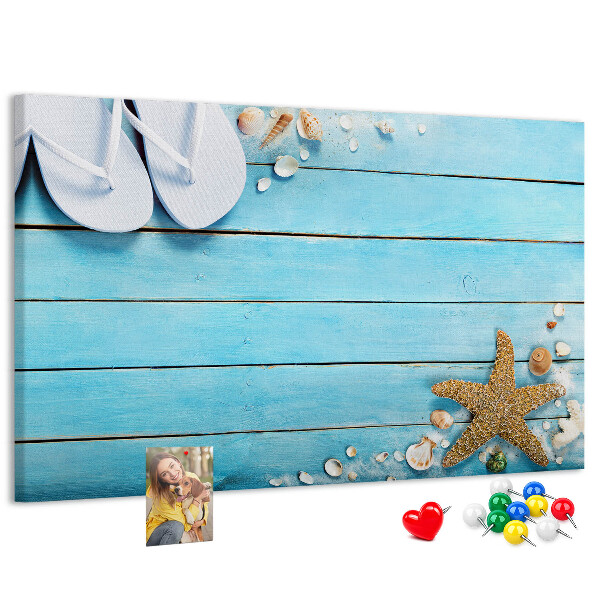Cork memo board Seashells on wood