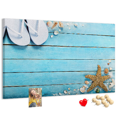 Cork memo board Seashells on wood