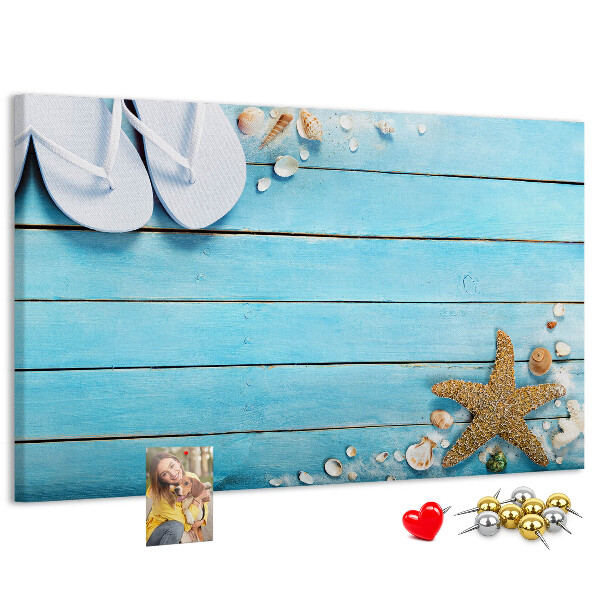Cork memo board Seashells on wood