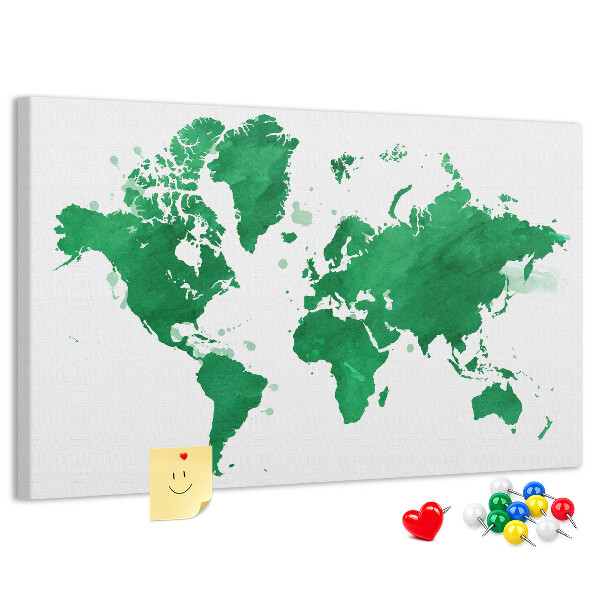 Cork board Green world map
