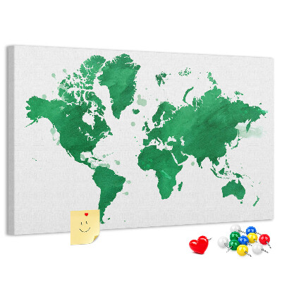 Cork board Green world map