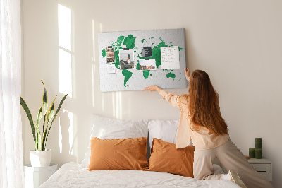 Cork board Green world map