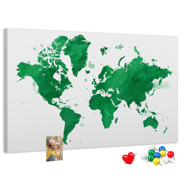 Cork board Green world map