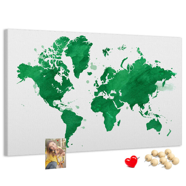 Cork board Green world map