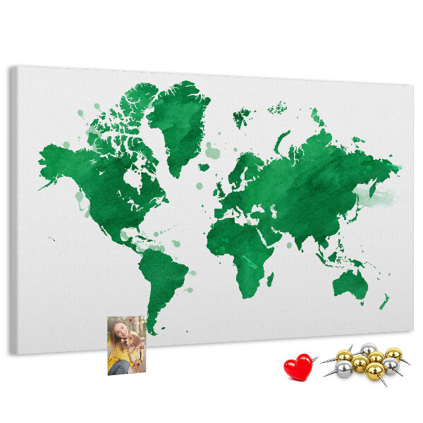 Cork board Green world map