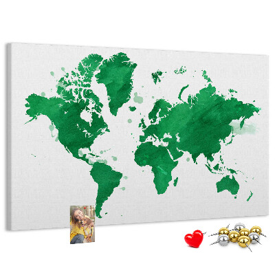 Cork board Green world map