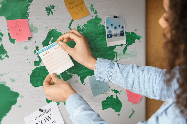 Cork board Green world map