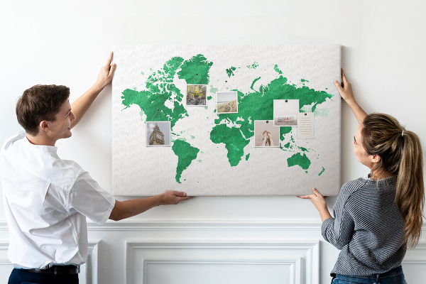 Cork board Green world map