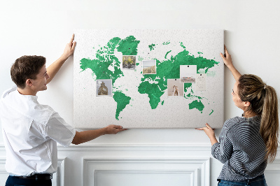 Cork board Green world map