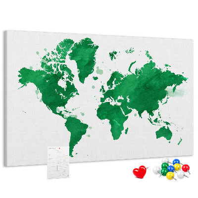 Cork board Green world map