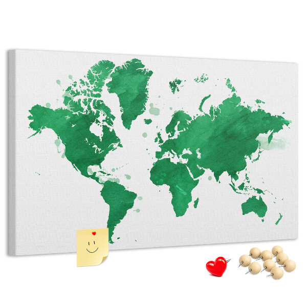Cork board Green world map