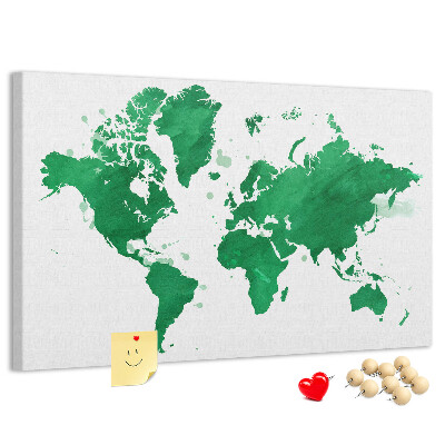 Cork board Green world map