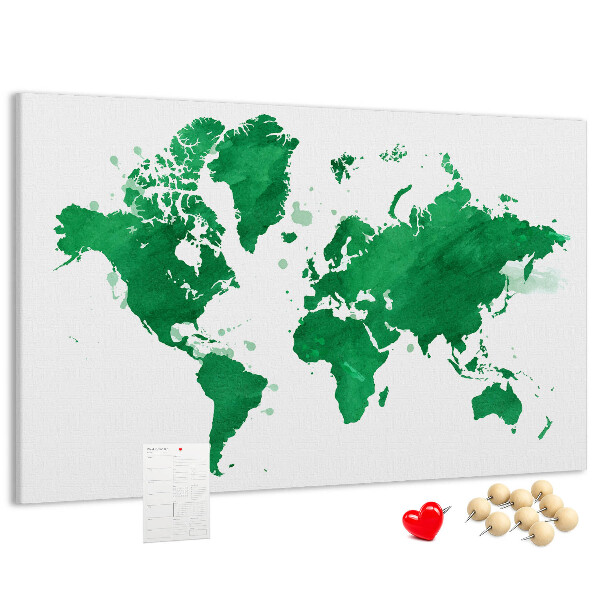 Cork board Green world map