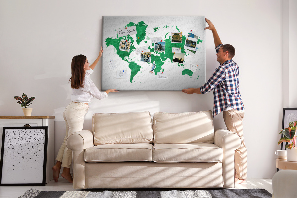 Cork board Green world map