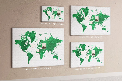 Cork board Green world map