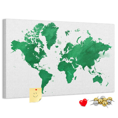 Cork board Green world map