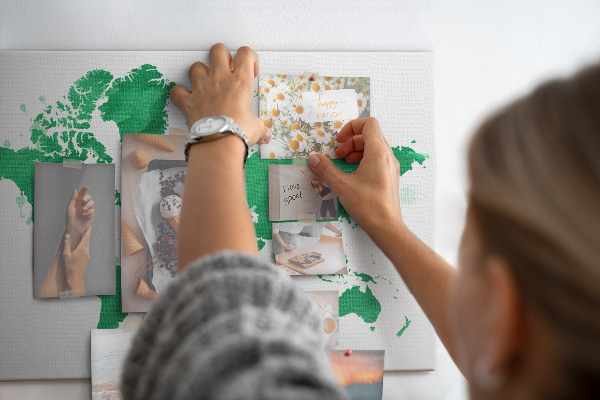 Cork board Green world map