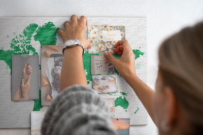 Cork board Green world map