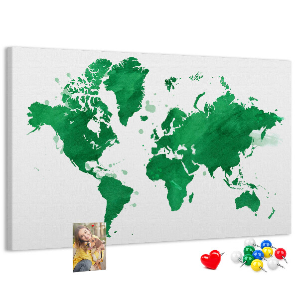 Cork board Green world map
