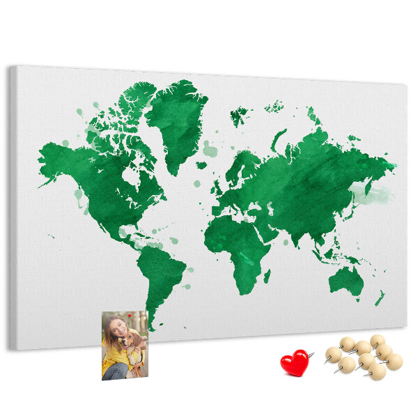 Cork board Green world map