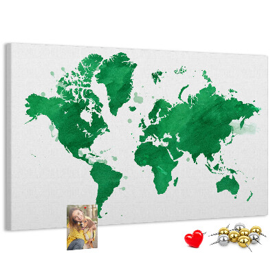 Cork board Green world map