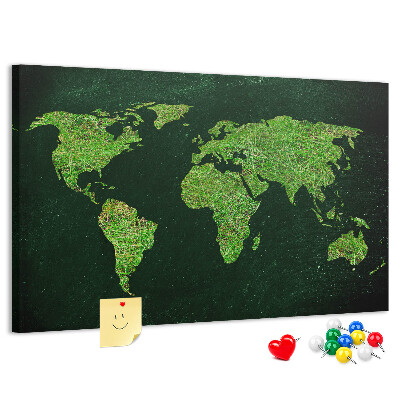 Cork memo board Grassy world map