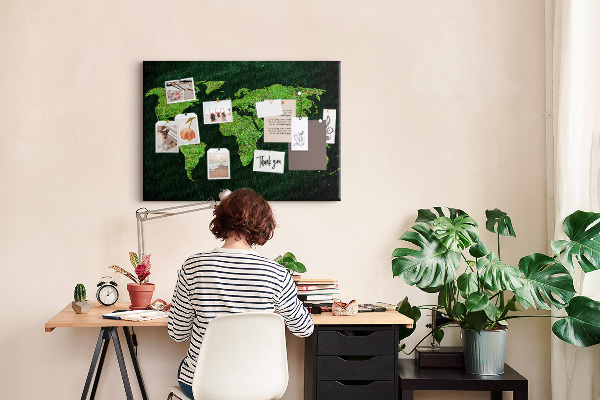 Cork memo board Grassy world map
