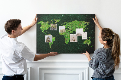 Cork memo board Grassy world map