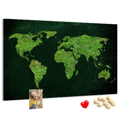 Cork memo board Grassy world map