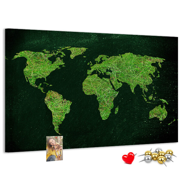 Cork memo board Grassy world map