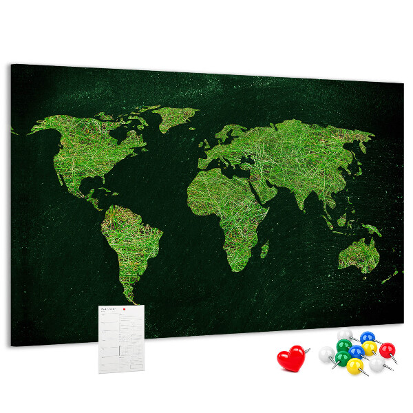 Cork memo board Grassy world map