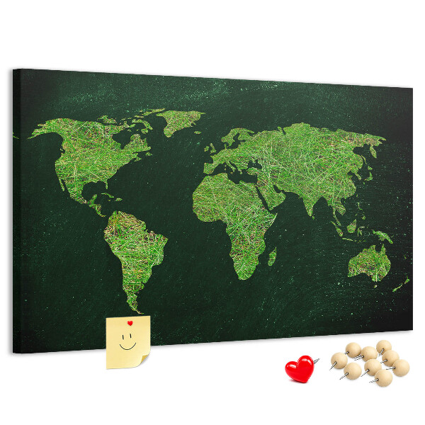 Cork memo board Grassy world map