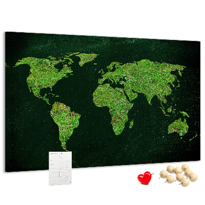 Cork memo board Grassy world map