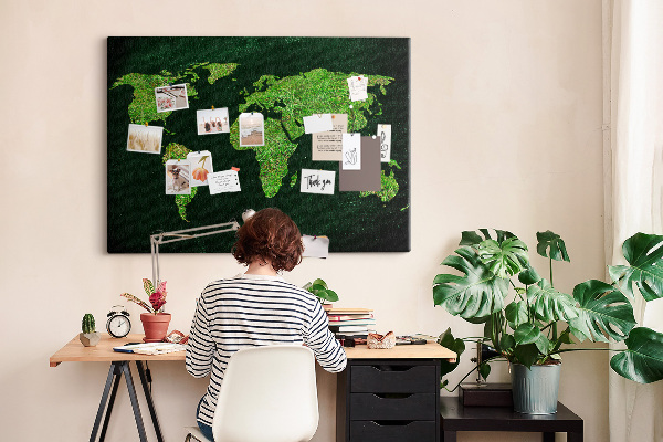 Cork memo board Grassy world map
