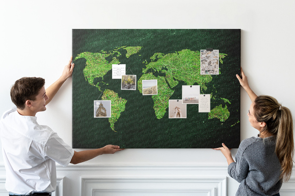 Cork memo board Grassy world map