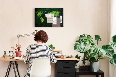 Cork memo board Grassy world map