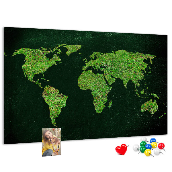 Cork memo board Grassy world map