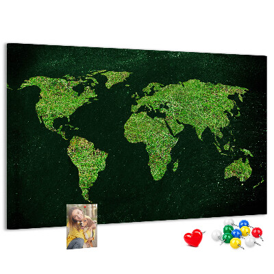 Cork memo board Grassy world map