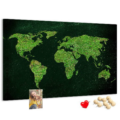 Cork memo board Grassy world map