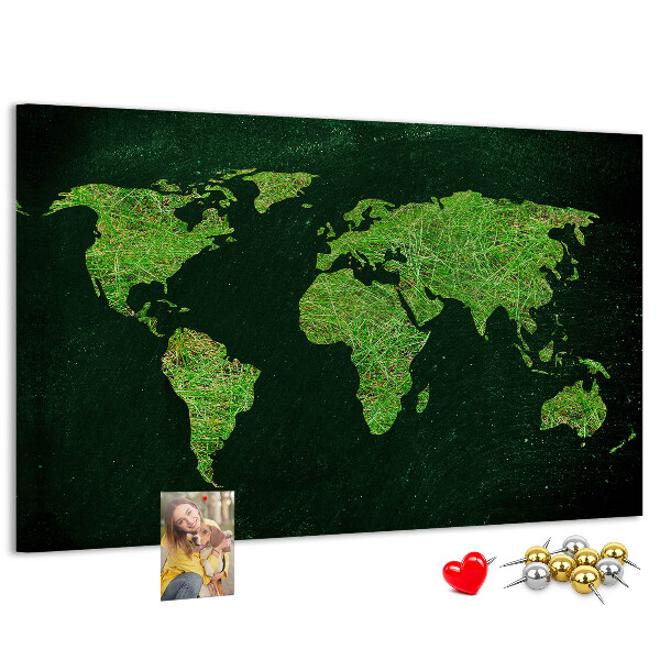 Cork memo board Grassy world map