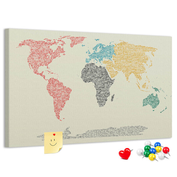 Cork board World map made of letters