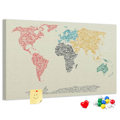 Cork board World map made of letters