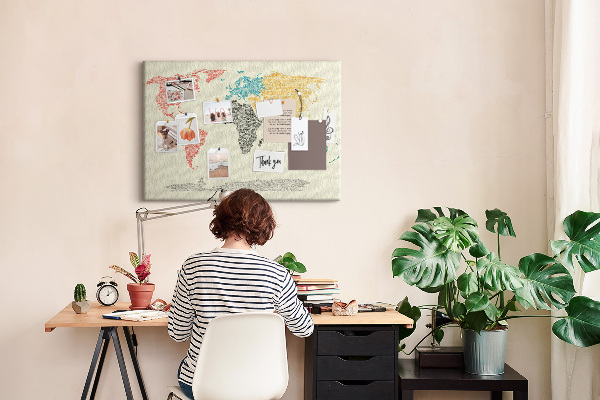 Cork board World map made of letters